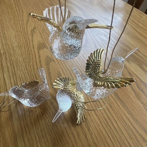 Hummingbird Bird Christmas Ornament Clear Acrylic Plastic Gold Wings lot of 4 - Picture 7 of 9